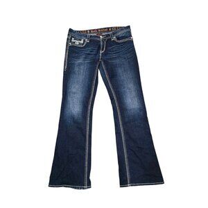 Rock Revival Bootcut Jeans Featuring embroidered Detailing on the Pockets
